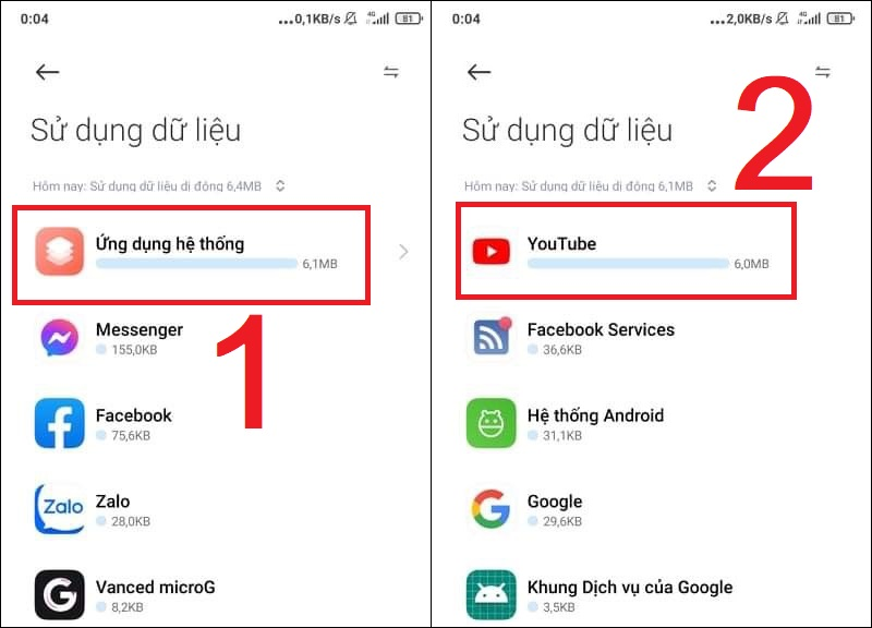 Chọn ứng dụng hệ thống và xem YouTube tốn bao nhiêu dung lượng